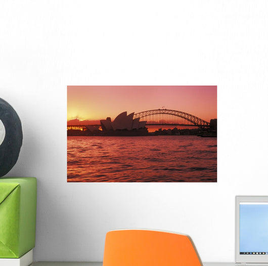 Australia, New South Wales, Opera House and Harbor Bridge at sunset Wall Mural