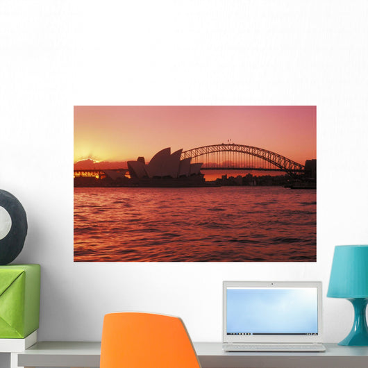 Australia, New South Wales, Opera House and Harbor Bridge at sunset Wall Mural