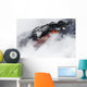 Steam cloud nearly hiding red hot lava flow pouring into Pacific Ocean Wall Mural