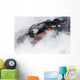 Steam cloud nearly hiding red hot lava flow pouring into Pacific Ocean Wall Mural