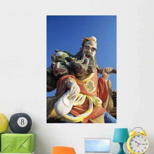China, Hong Kong, Close up Of Colorful Statue in Tin Hua Temple Wall Mural