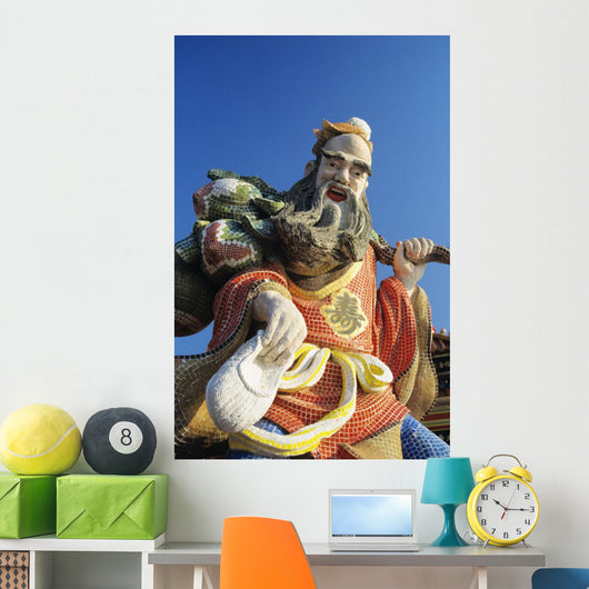 China, Hong Kong, Close up Of Colorful Statue in Tin Hua Temple Wall Mural