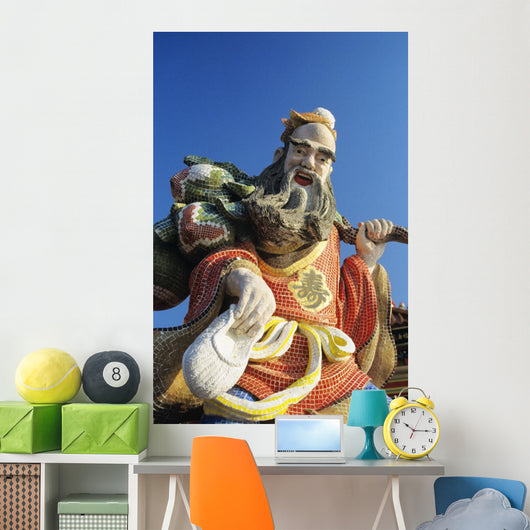 China, Hong Kong, Close up Of Colorful Statue in Tin Hua Temple Wall Mural