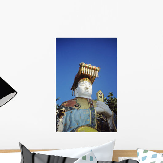 China, Hong Kong, Close up Of Colorful Statue in Tin Hua Temple Wall Mural