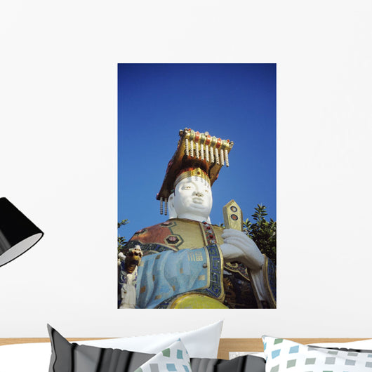 China, Hong Kong, Close up Of Colorful Statue in Tin Hua Temple Wall Mural