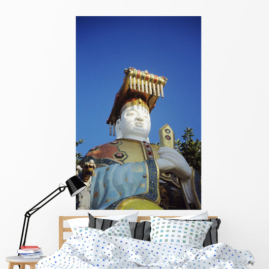 China, Hong Kong, Close up Of Colorful Statue in Tin Hua Temple Wall Mural
