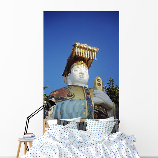 China, Hong Kong, Close up Of Colorful Statue in Tin Hua Temple Wall Mural
