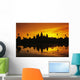 Silhouette of temple against orange sky during sunrise Wall Mural