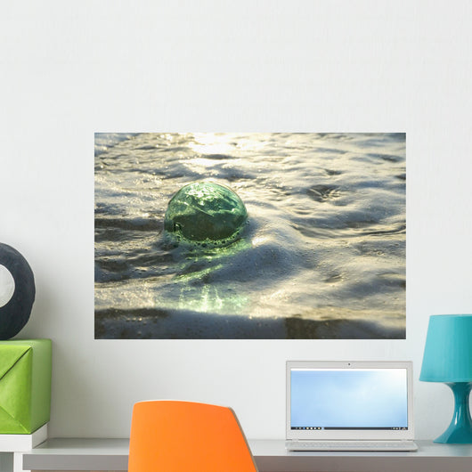 A Glass Fishing Ball Floats In Shallow Water, Bright Reflections Wall Mural
