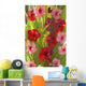 Red And Pink Hibiscus Poking Through Green Leafs Wall Mural