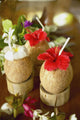 Close-Up Of A Refreshing Tropical Cocktails In Coconut Cups Wall Mural