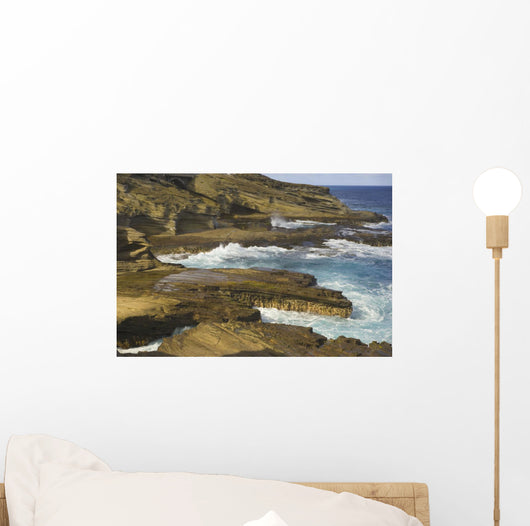 Ocean Crashing Against Rocky Coastline Wall Mural