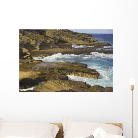 Ocean Crashing Against Rocky Coastline Wall Mural
