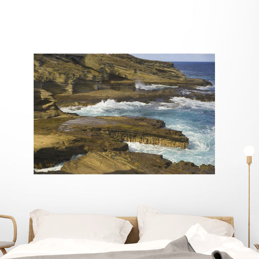 Ocean Crashing Against Rocky Coastline Wall Mural