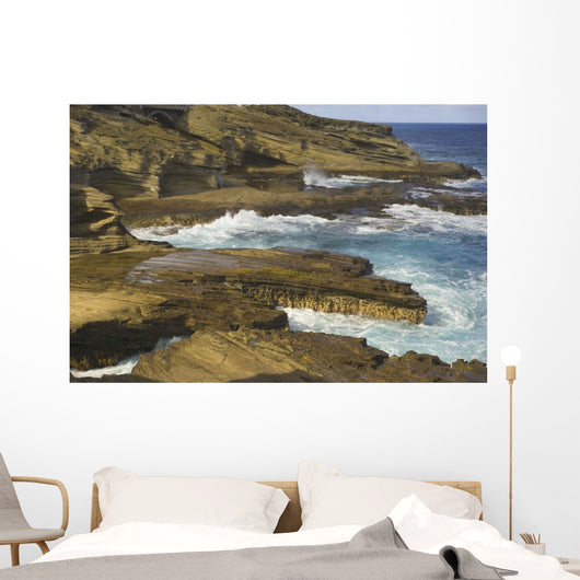 Ocean Crashing Against Rocky Coastline Wall Mural