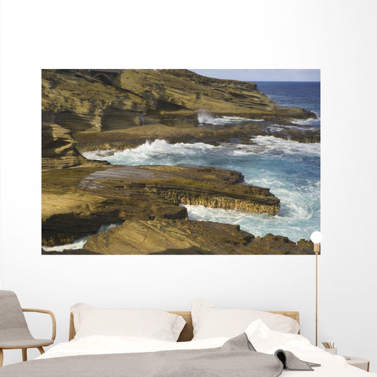 Ocean Crashing Against Rocky Coastline Wall Mural