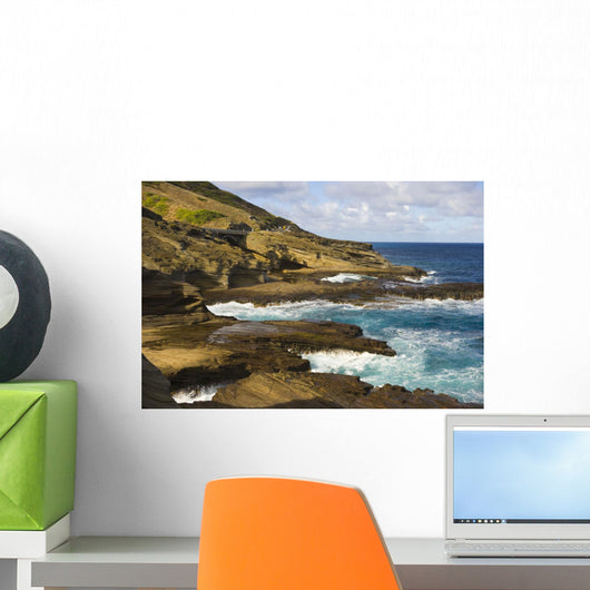 Ocean Crashing Against Rocky Coastline Wall Mural