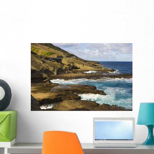 Ocean Crashing Against Rocky Coastline Wall Mural