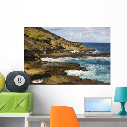 Ocean Crashing Against Rocky Coastline Wall Mural