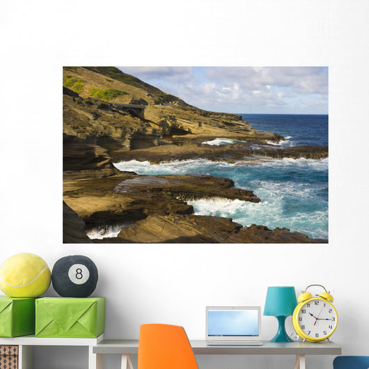 Ocean Crashing Against Rocky Coastline Wall Mural