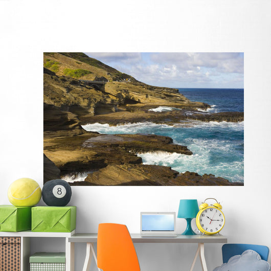 Ocean Crashing Against Rocky Coastline Wall Mural