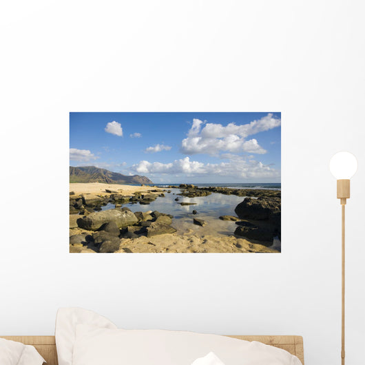 Hawaii, Oahu, Yokohama Bay, Waianae, Rocky Beach And Calm Ocean Wall Mural