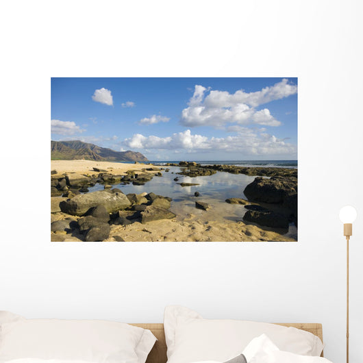Hawaii, Oahu, Yokohama Bay, Waianae, Rocky Beach And Calm Ocean Wall Mural