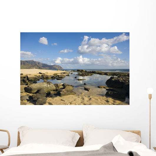 Hawaii, Oahu, Yokohama Bay, Waianae, Rocky Beach And Calm Ocean Wall Mural