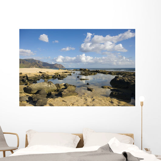 Hawaii, Oahu, Yokohama Bay, Waianae, Rocky Beach And Calm Ocean Wall Mural