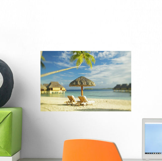 Lounge Chairs And Thatch Umbrella Wall Mural