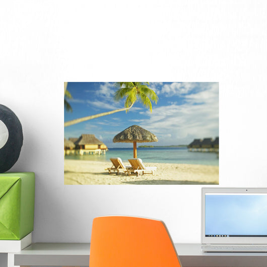 Lounge Chairs And Thatch Umbrella Wall Mural