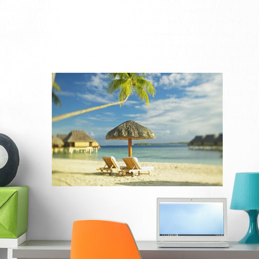 Lounge Chairs And Thatch Umbrella Wall Mural