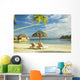 Lounge Chairs And Thatch Umbrella Wall Mural