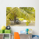 French Polynesia, Tuamotu, Palm Tree With Two Bikes Leaned Against It Wall Mural