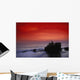 Indonesia, Bali, Taneh Lot Temple Silhouetted At Sunset, Red Sky Wall Mural