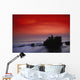 Indonesia, Bali, Taneh Lot Temple Silhouetted At Sunset, Red Sky Wall Mural