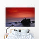 Indonesia, Bali, Taneh Lot Temple Silhouetted At Sunset, Red Sky Wall Mural