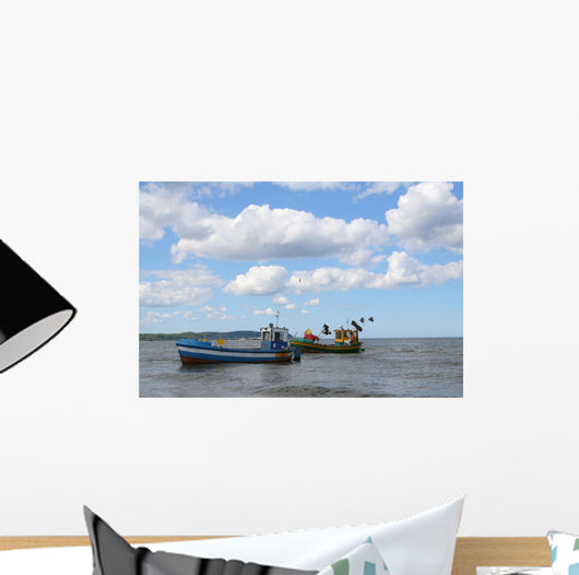 old fishing boats against beautiful sky Wall Mural