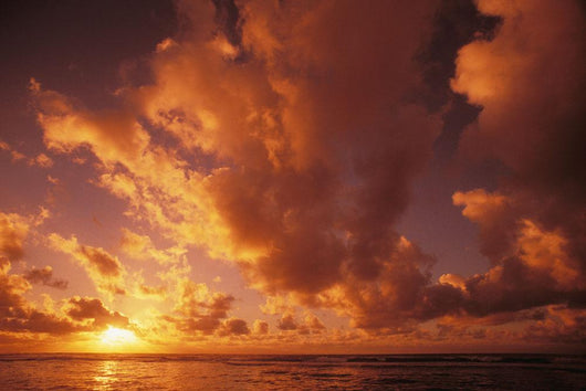 Hawaii, Kauai, Wailua, Sunrise Over The Ocean On A Cloudy Morning Wall Mural