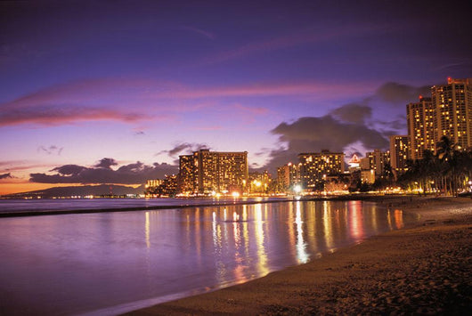 Reflection Of City Lights On The Ocean At Twilight Wall Mural