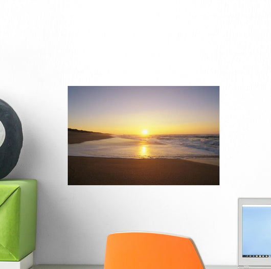 Hawaii, Kauai, Polihale Beach, Beautiful Shoreline At Sunset Wall Mural