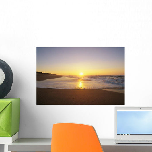 Hawaii, Kauai, Polihale Beach, Beautiful Shoreline At Sunset Wall Mural