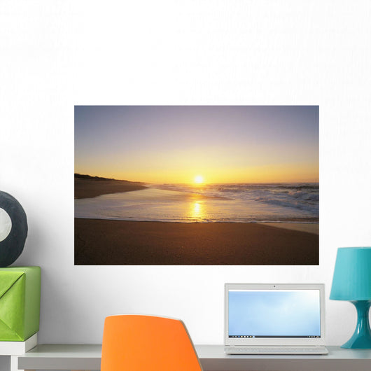 Hawaii, Kauai, Polihale Beach, Beautiful Shoreline At Sunset Wall Mural