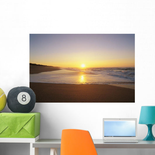 Hawaii, Kauai, Polihale Beach, Beautiful Shoreline At Sunset Wall Mural