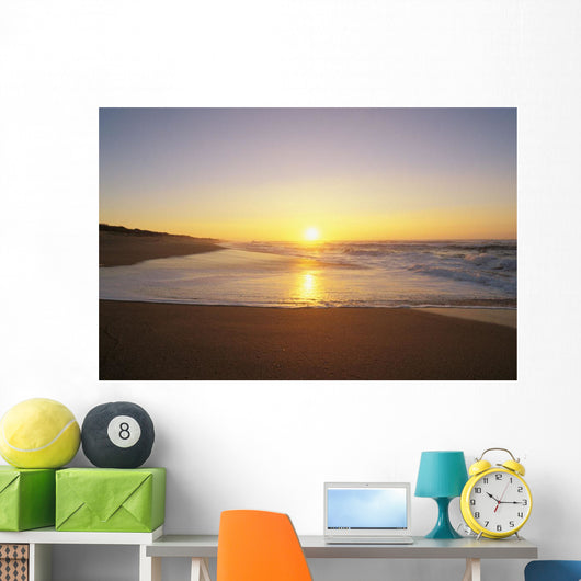 Hawaii, Kauai, Polihale Beach, Beautiful Shoreline At Sunset Wall Mural