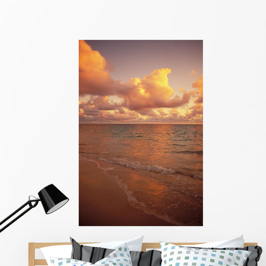 Late Afternoon Light Sreflects Pink Clouds On A Calm Ocean Wall Mural
