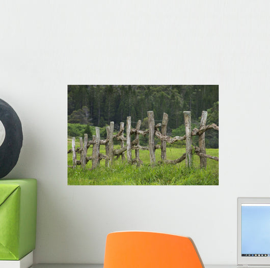 Wooden Fence Bordering Pasture As Lodge At Koele Horse Stables Wall Mural
