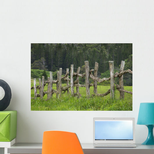 Wooden Fence Bordering Pasture As Lodge At Koele Horse Stables Wall Mural