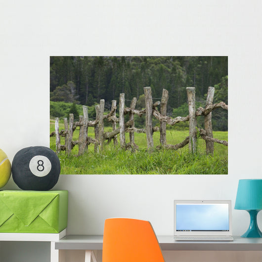 Wooden Fence Bordering Pasture As Lodge At Koele Horse Stables Wall Mural