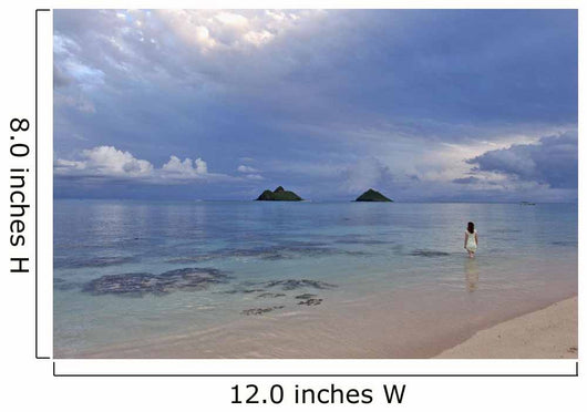 Hawaii, Oahu, Lanikai, A Woman Wades In The Water At The Beach At Dusk Wall Mural